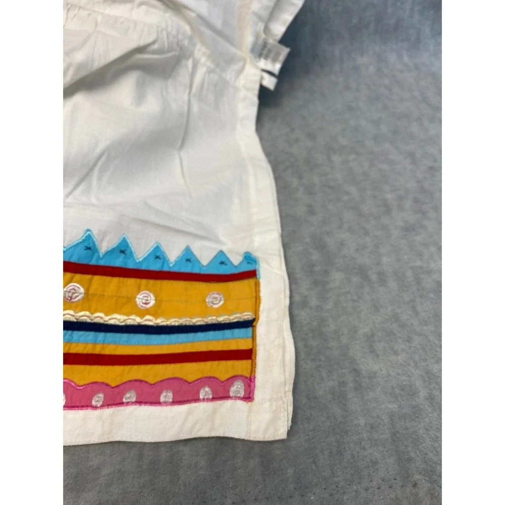 Garnet Hill Twin‎ Bed Skirt White Cotton Colorful Embroidered Boho Style