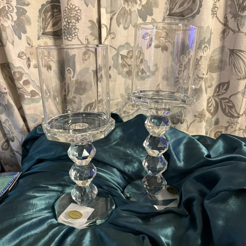 Crystal Cut hurricane candle holders. 2 count. New
