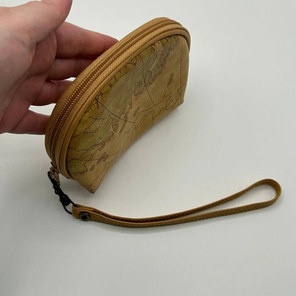 Allan Edward Vintage World Map Crossbody Bag Wristlet Set Tan Travel Neutral