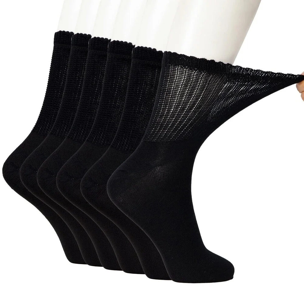 +MD Diabetic Socks Men Women-6 Pairs, Non-Binding Extra Wide Crew Socks,