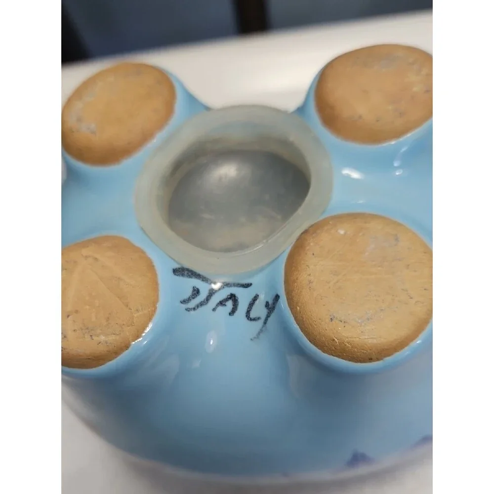 Ceramic Blue Floral Piggy Bank Made In Italy