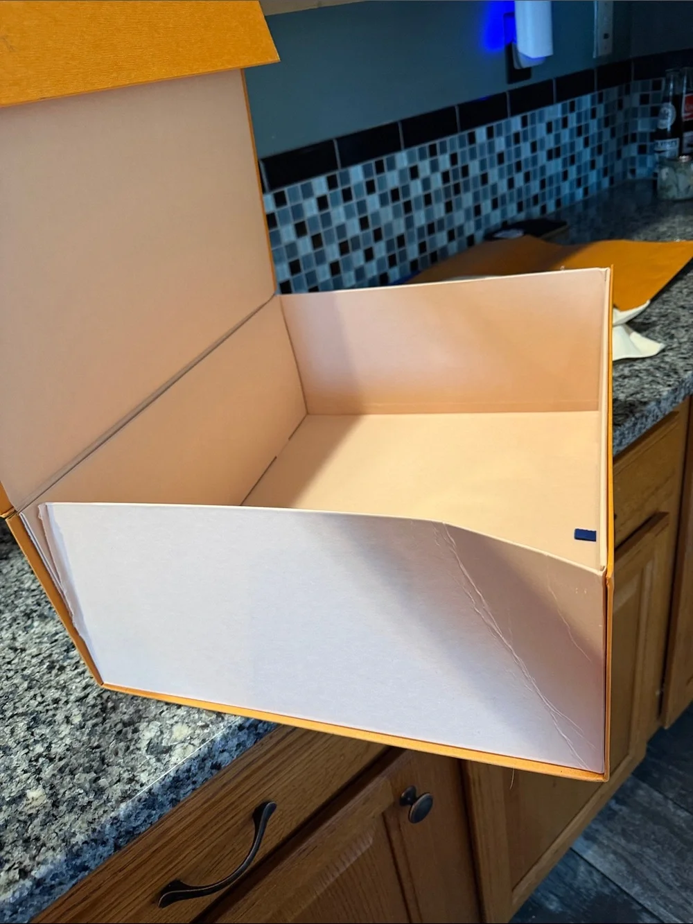 Louis Vuitton Orange Shopping Tote with Blue Handles