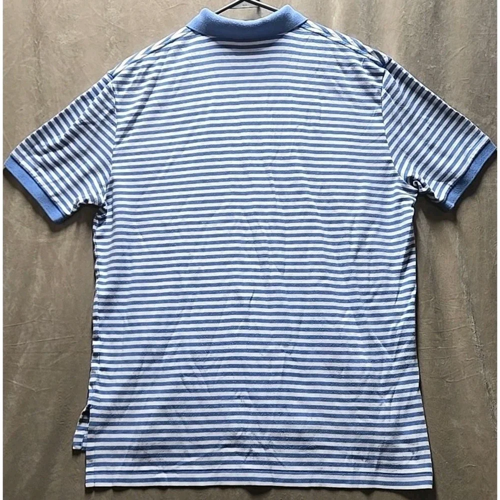 Polo Ralph Lauren Shirt Mens Size Large Blue Striped Short‎ Sleeve Orange Pony